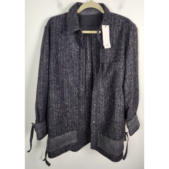JNBY Women's Sz. XL Grey & Charcoal Button Up Wool Blend Shirt Jacket NWT - Picture 1 of 7